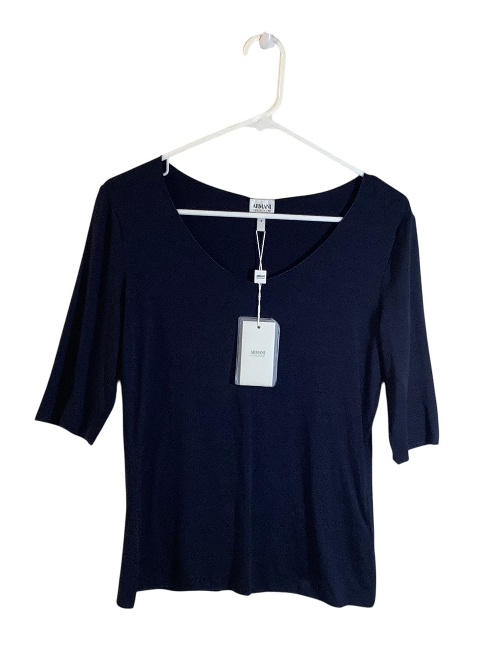 Armani Collezioni Navy Short-Sleeve Scoop Neck Top